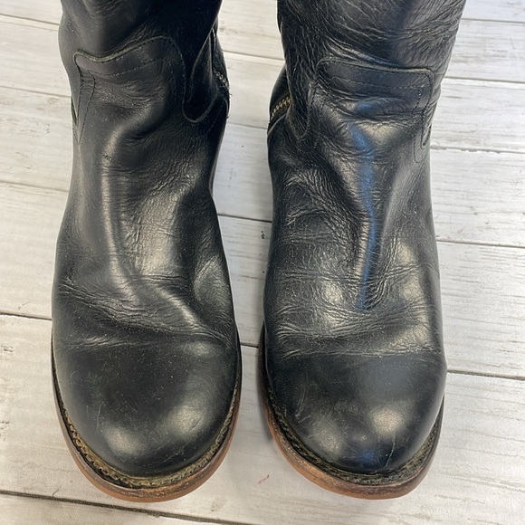 Justin Wizard Knee High Black and Mahogany Leather Riding Style Boots - Picture 4 of 14
